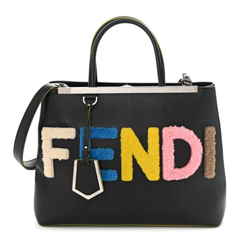 FENDI Vitello Elite Shearling Block Letter Regular 2Jours Tote 